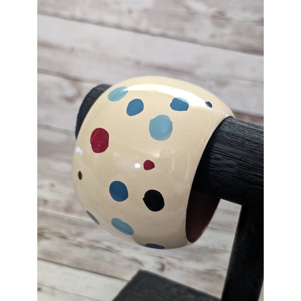 Vintage Bracelet / Bangle - VERY WIDE Cream with Spots